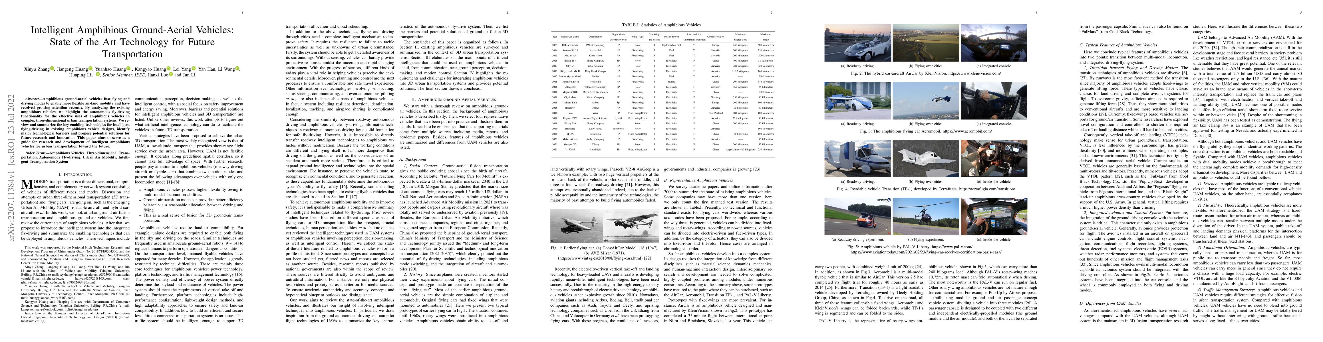 Thumbnail for Intelligent Amphibious Ground-Aerial Vehicles: State of the Art
  Technology for Future Transportation