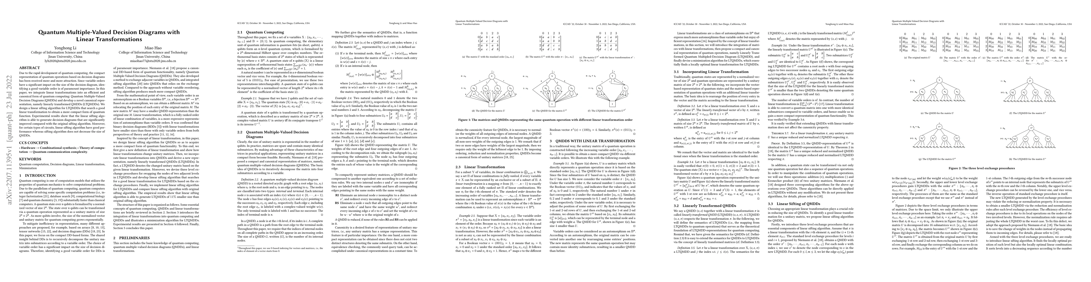 Thumbnail for Quantum Multiple-Valued Decision Diagrams with Linear Transformations