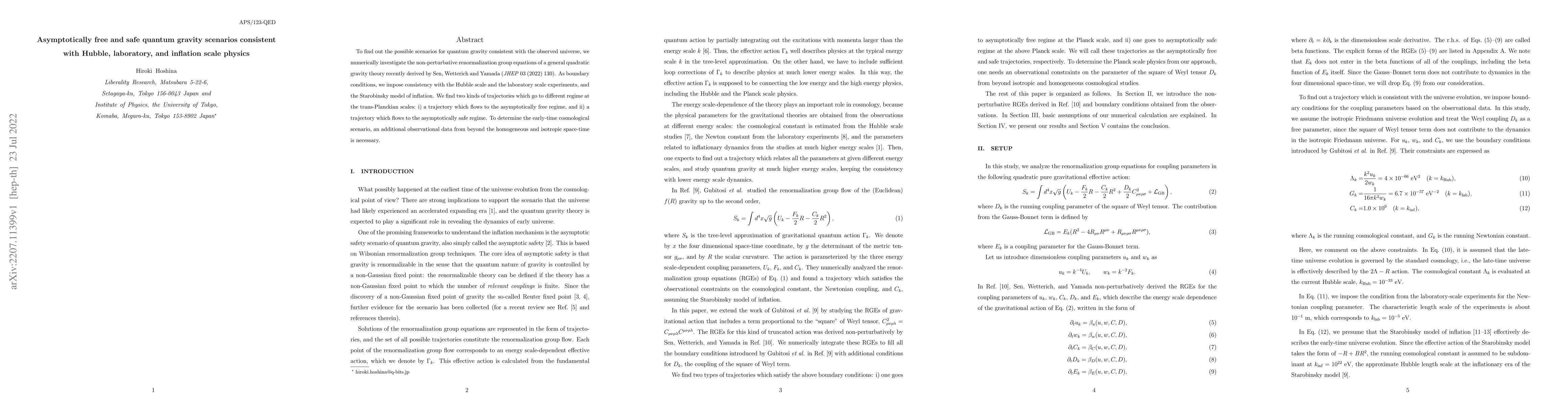 Thumbnail for Asymptotically free and safe quantum gravity scenarios consistent with
  Hubble, laboratory, and inflation scale physics