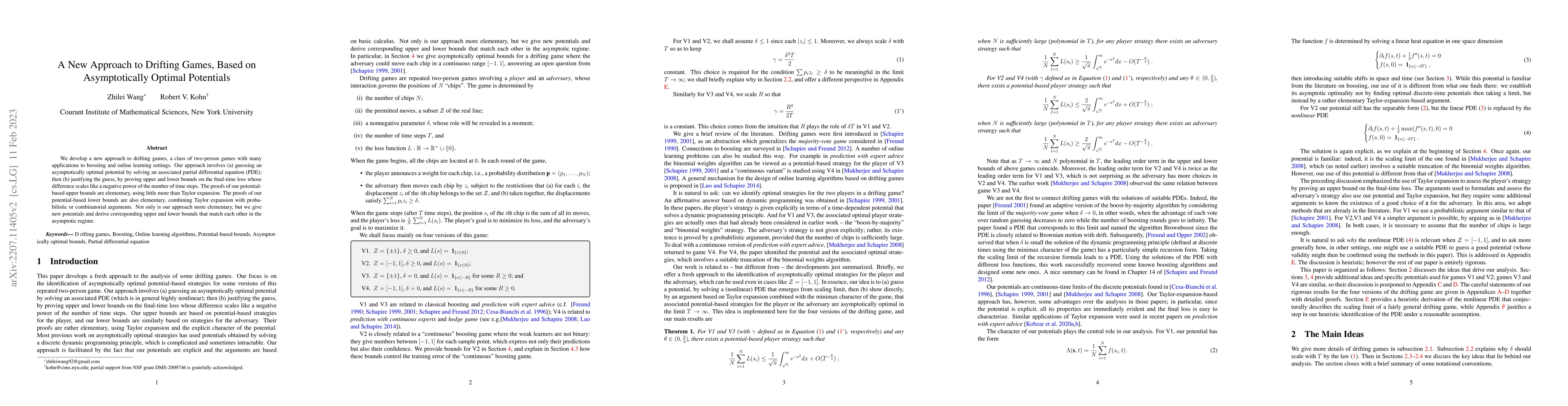 Thumbnail for A New Approach to Drifting Games, Based on Asymptotically Optimal
  Potentials