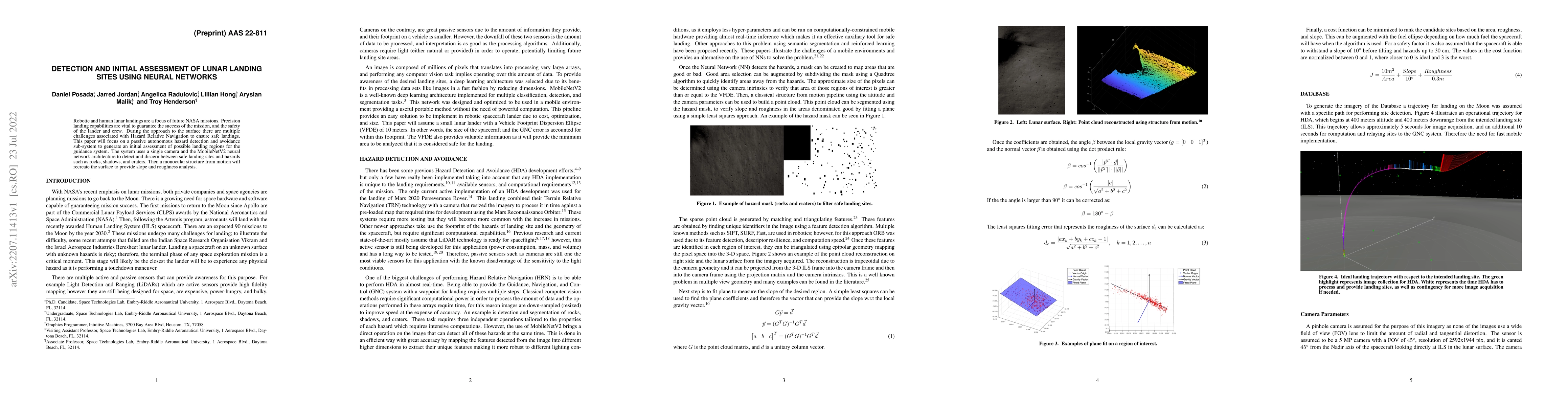 Thumbnail for Detection and Initial Assessment of Lunar Landing Sites Using Neural
  Networks