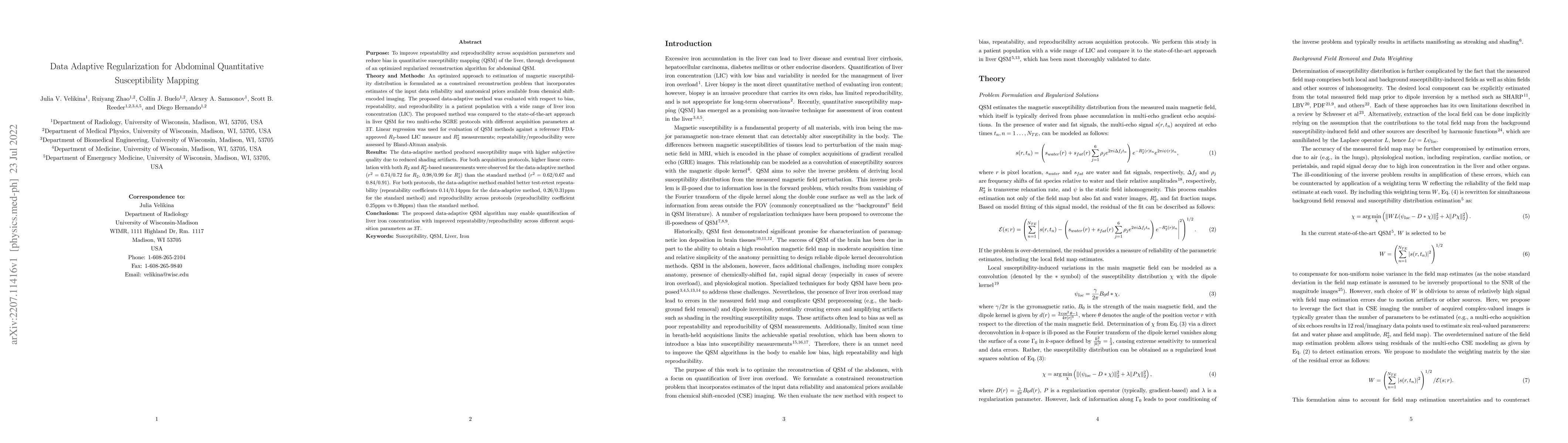 Thumbnail for Data Adaptive Regularization for Abdominal Quantitative Susceptibility
  Mapping