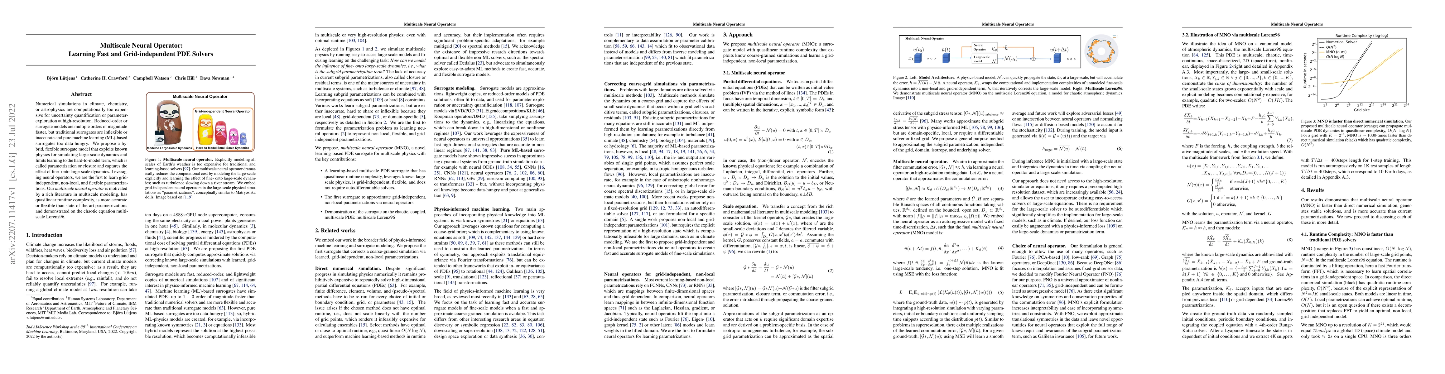 Thumbnail for Multiscale Neural Operator: Learning Fast and Grid-independent PDE
  Solvers