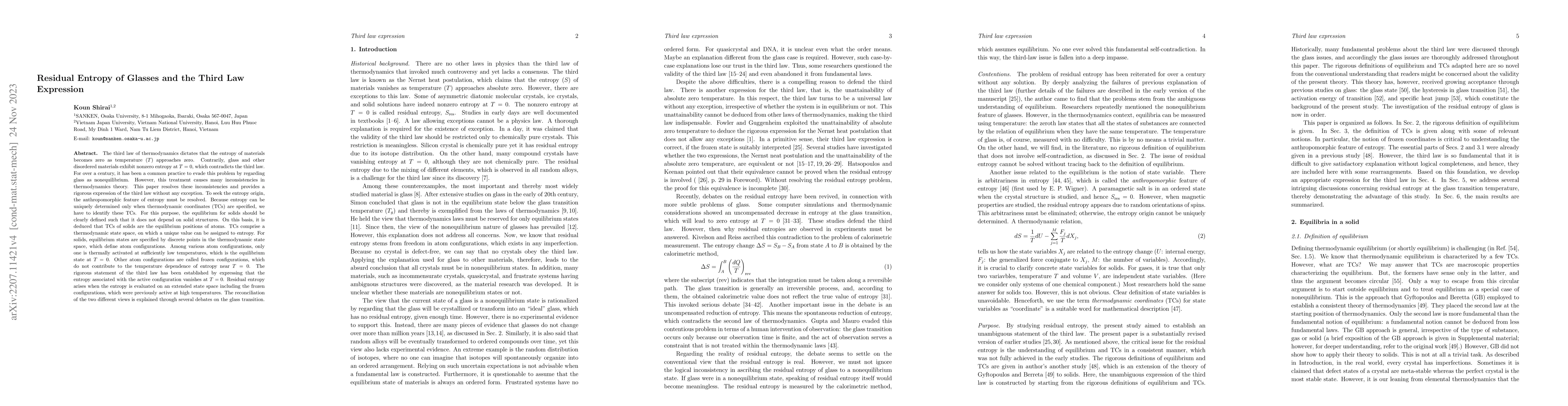 Thumbnail for Residual Entropy of Glasses and the Third Law Expression