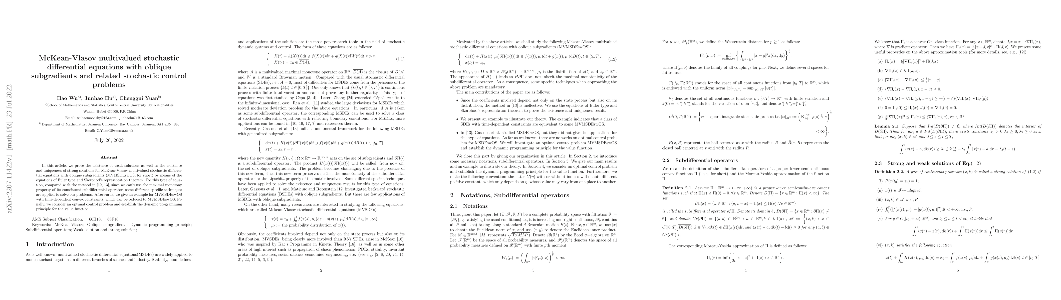 Thumbnail for McKean-Vlasov multivalued stochastic differential equations with oblique
  subgradients and related stochastic control problems