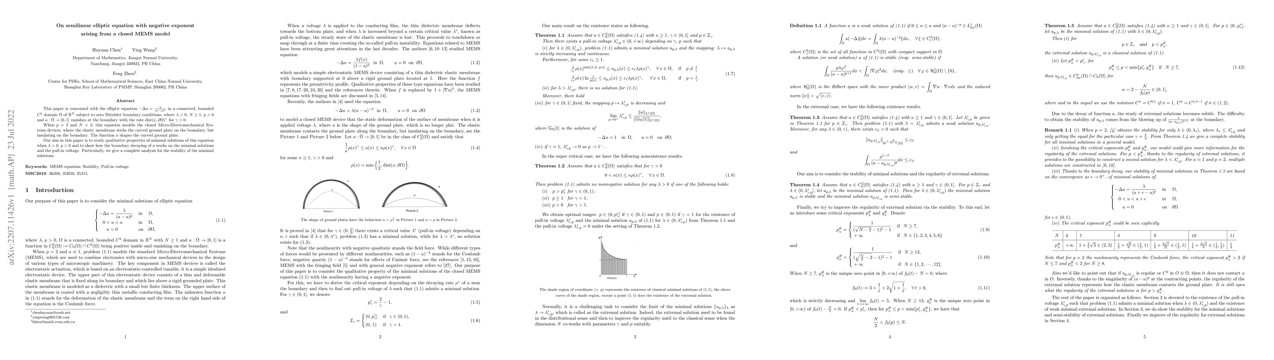 Thumbnail for On semilinear elliptic equation with negative exponent arising from a
  closed MEMS model