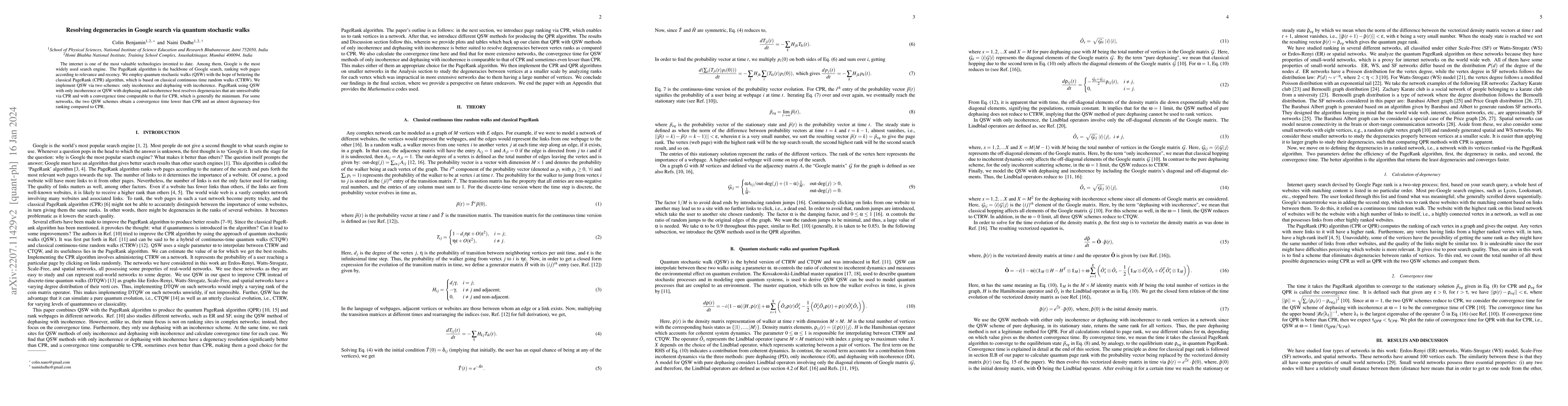 Thumbnail for Resolving degeneracies in Google search via quantum stochastic walks