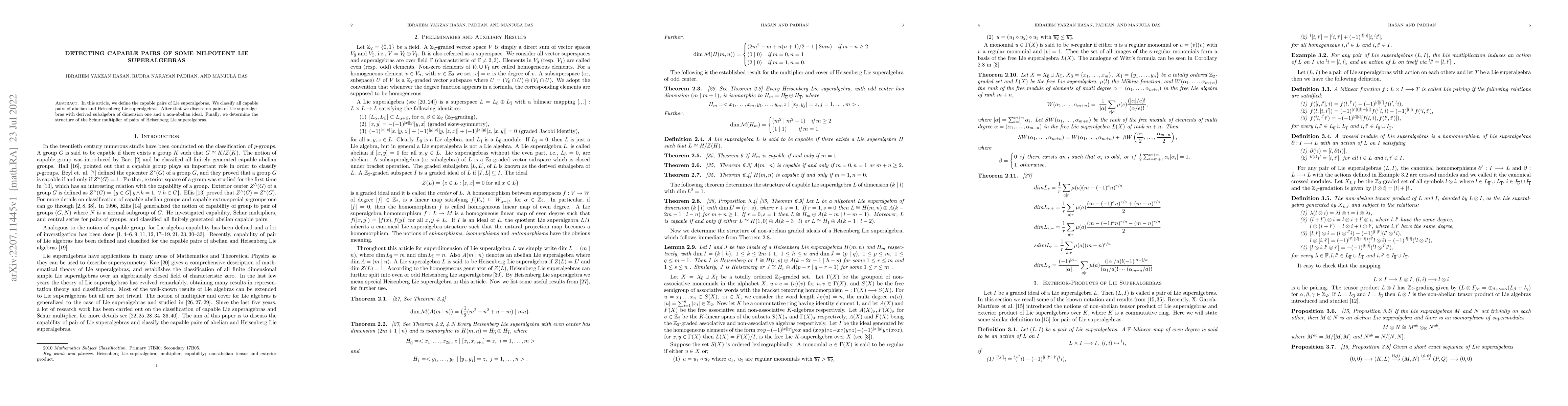 Thumbnail for Detecting capable pairs of some nilpotent Lie superalgebras