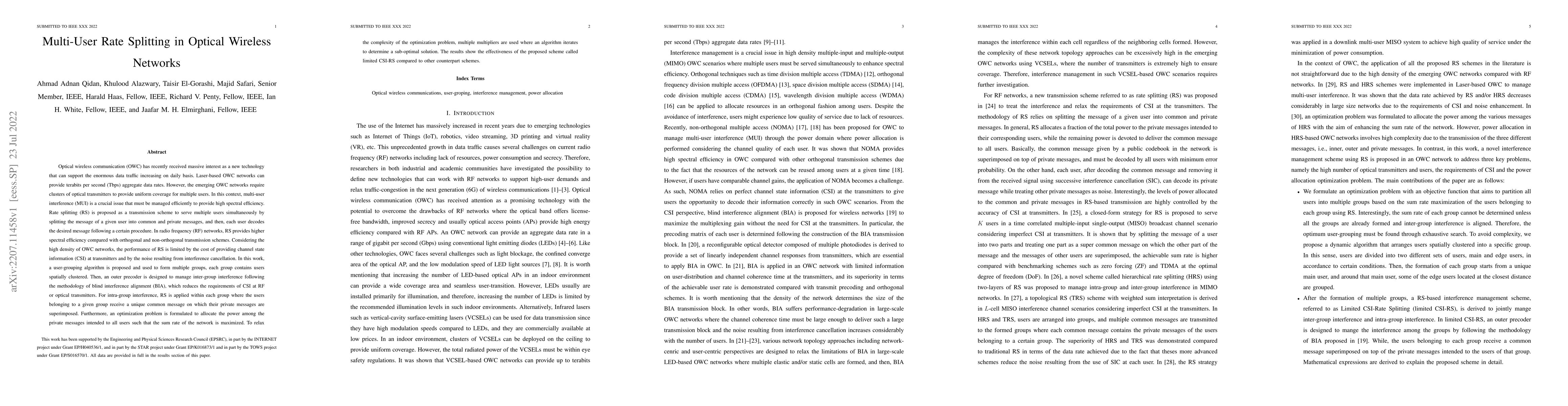 Thumbnail for Multi-User Rate Splitting in Optical Wireless Networks