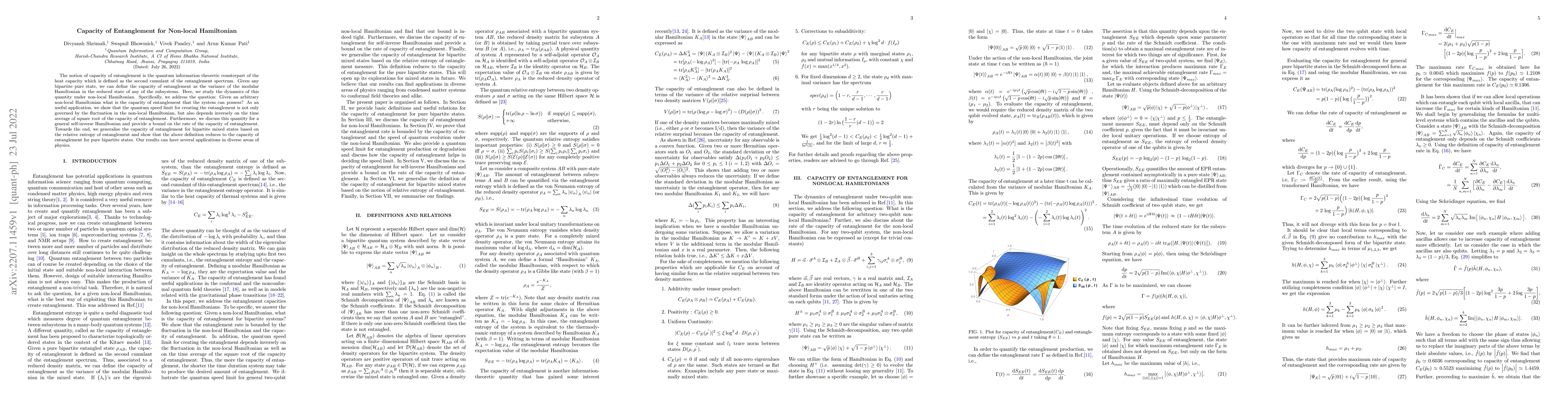 Thumbnail for Capacity of Entanglement for Non-local Hamiltonian