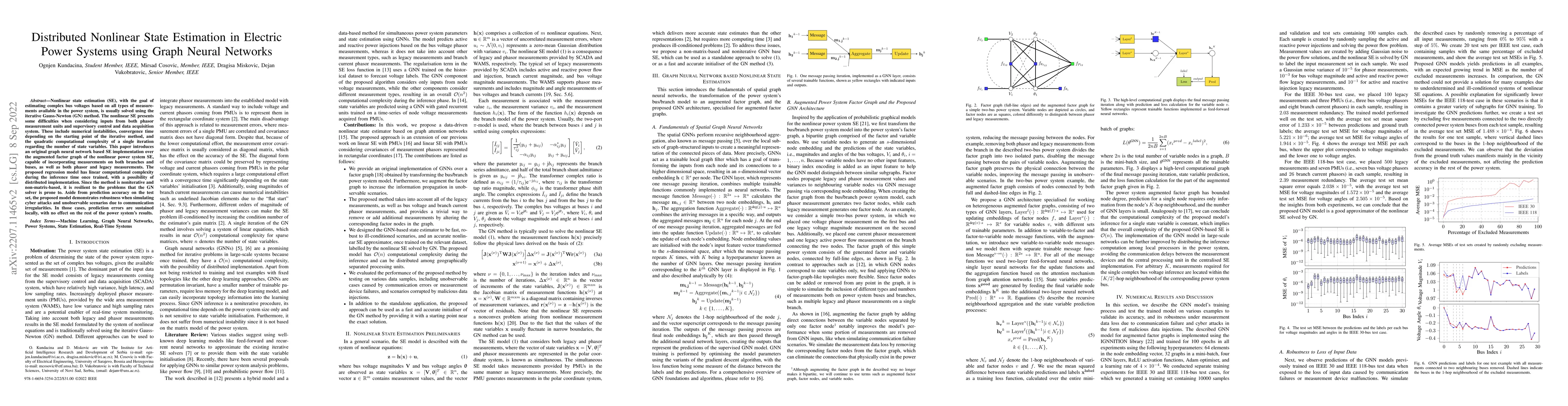 Thumbnail for Distributed Nonlinear State Estimation in Electric Power Systems using
  Graph Neural Networks