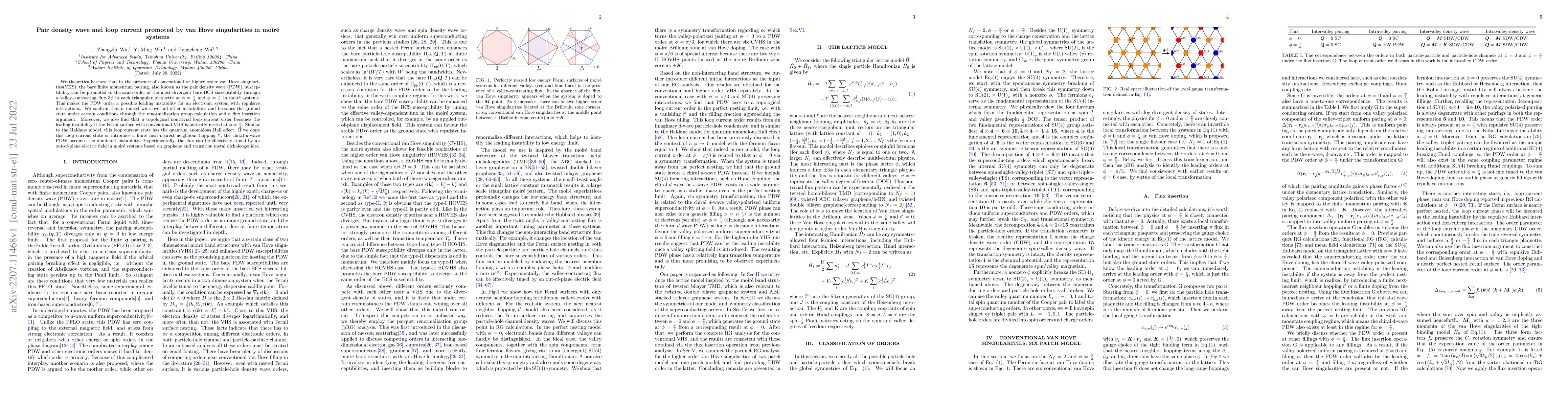 Thumbnail for Pair density wave and loop current promoted by van Hove singularities in
  moir\'e systems