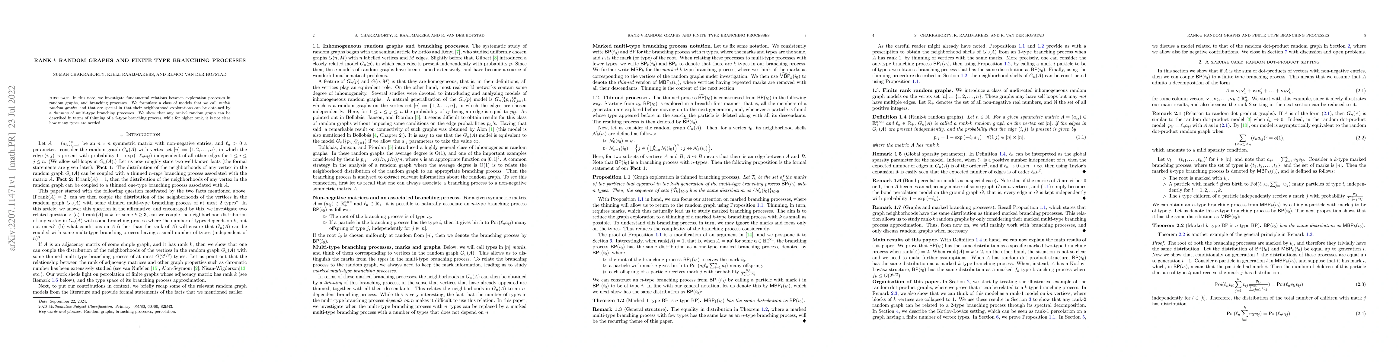 Thumbnail for Rank-k random graphs and finite type branching processes