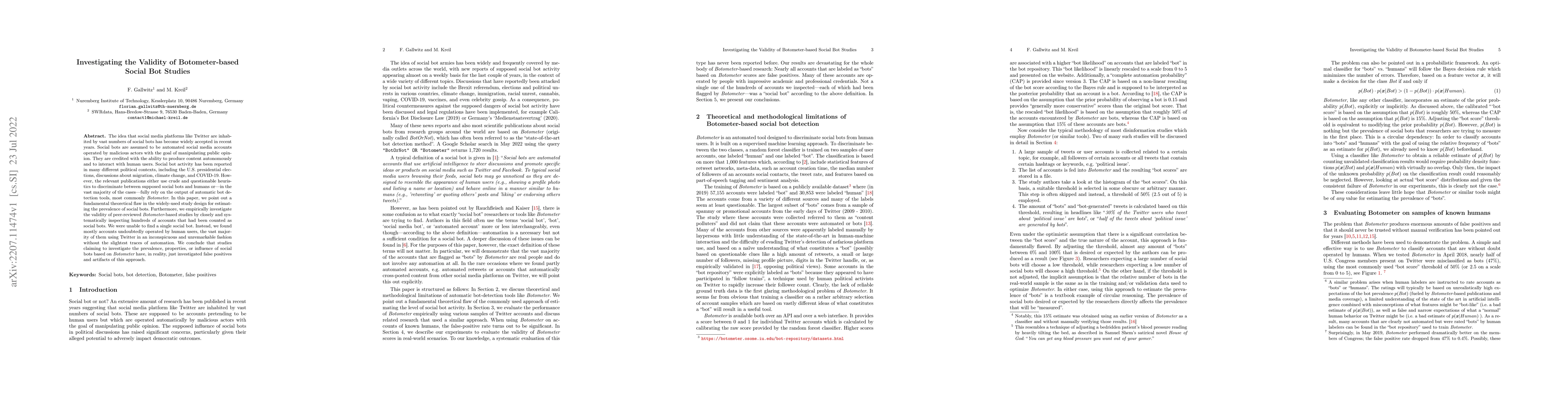 Thumbnail for Investigating the Validity of Botometer-based Social Bot Studies