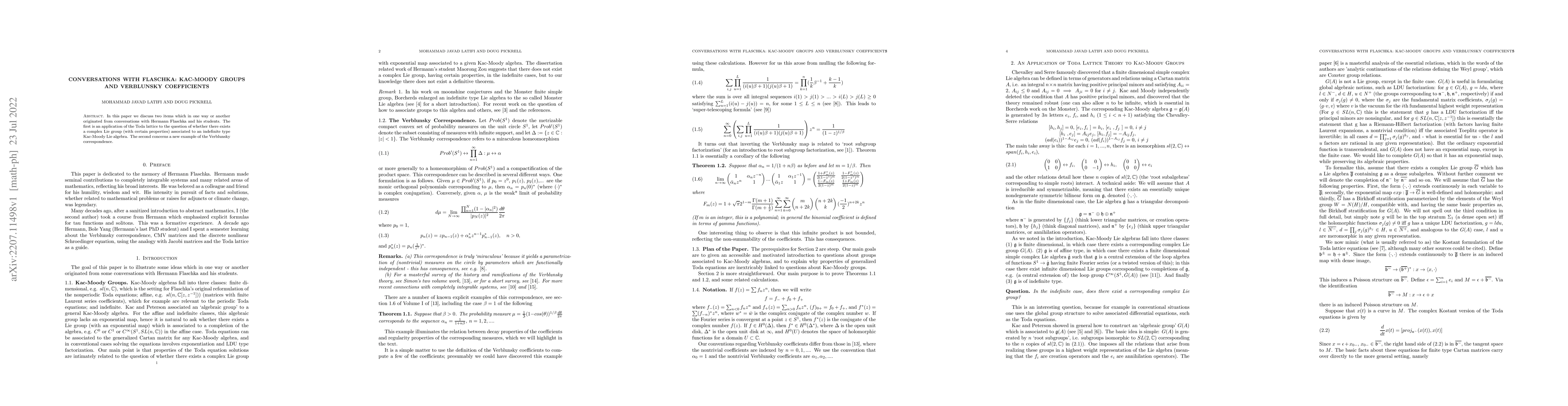 Thumbnail for Conversations with Flaschka: Kac-Moody groups and Verblunsky
  coefficients