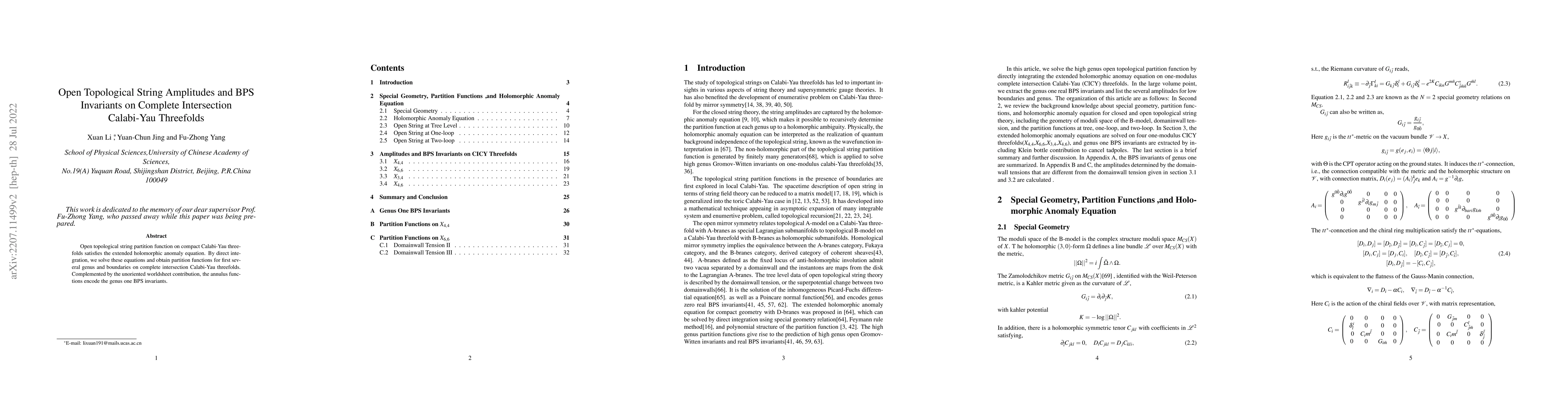 Thumbnail for Open Topological String Amplitudes and BPS Invariants on Complete
  Intersection Calabi-Yau Threefolds