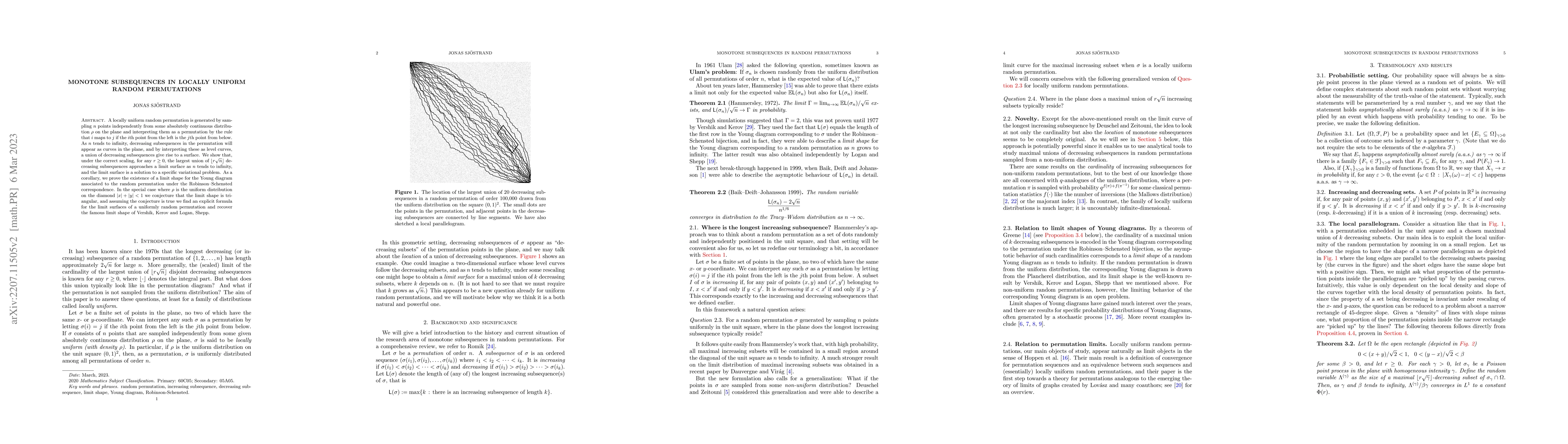 Thumbnail for Monotone Subsequences in Locally Uniform Random Permutations