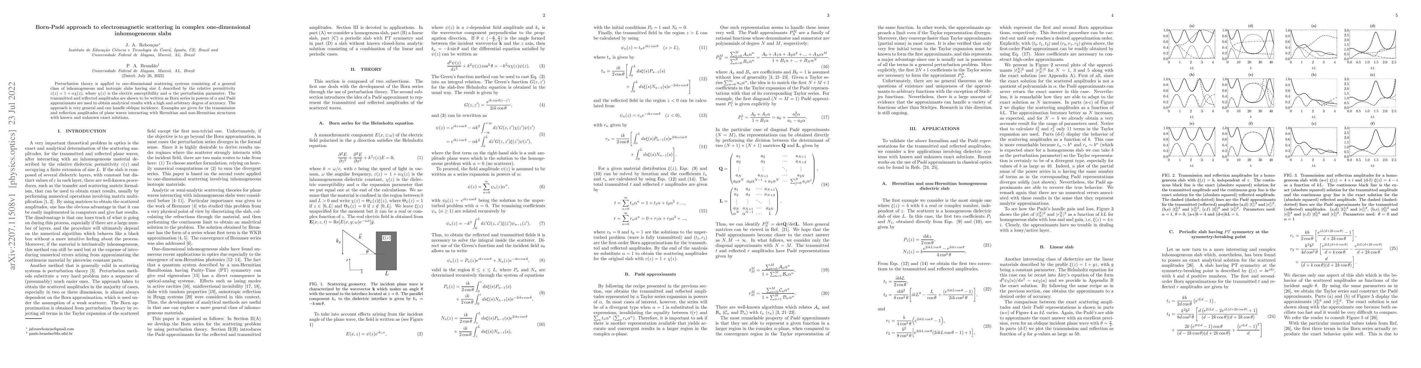 Thumbnail for Born-Pad\'e approach to electromagnetic scattering in complex
  one-dimensional inhomogeneous slabs