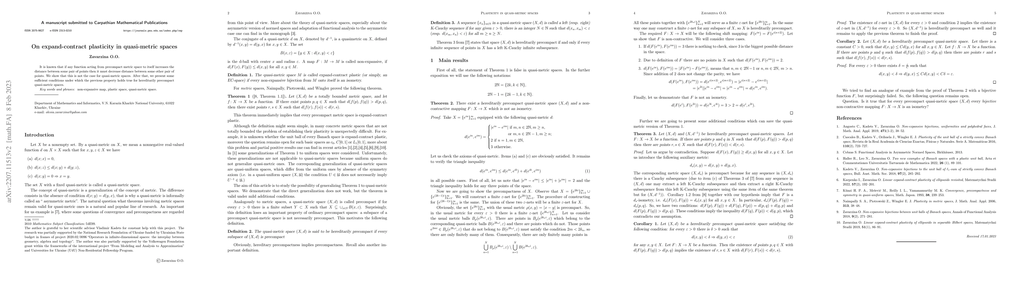 Thumbnail for On expand-contract plasticity in quasi-metric spaces