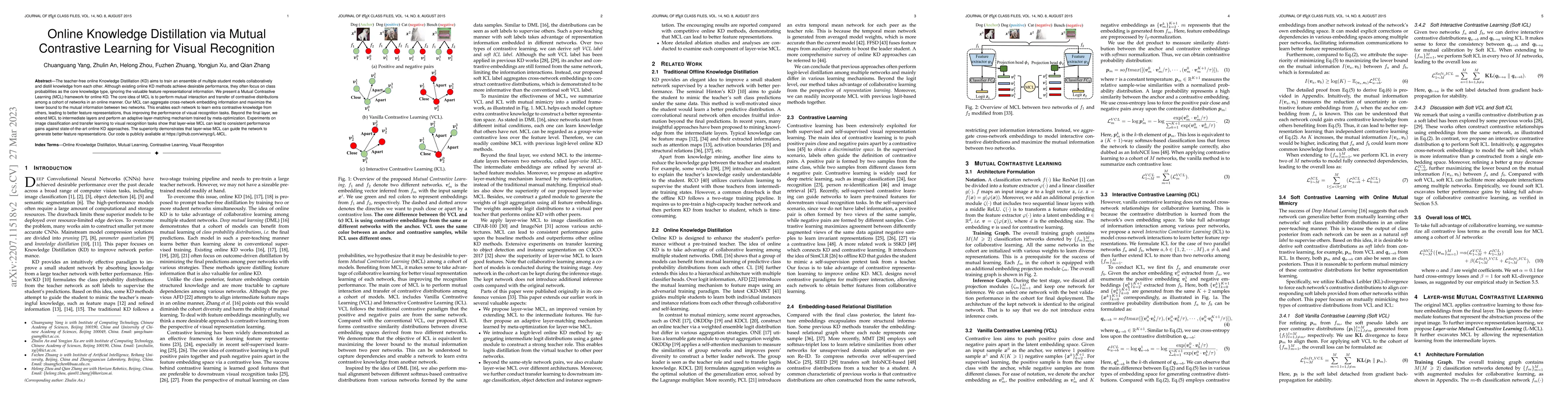 Thumbnail for Online Knowledge Distillation via Mutual Contrastive Learning for Visual
  Recognition