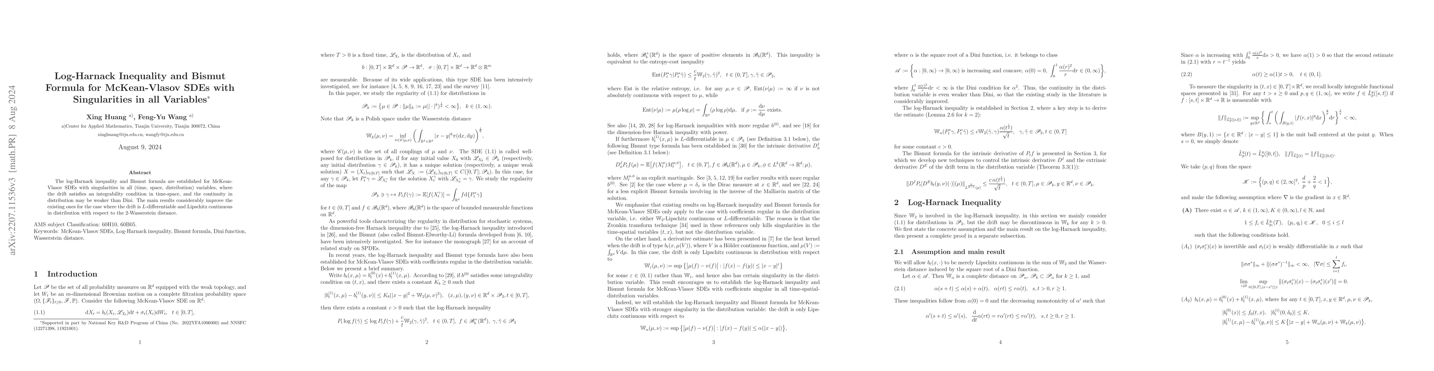 Thumbnail for Log-Harnack Inequality and Bismut Formula for McKean-Vlasov SDEs with
  Singularities in all Variables