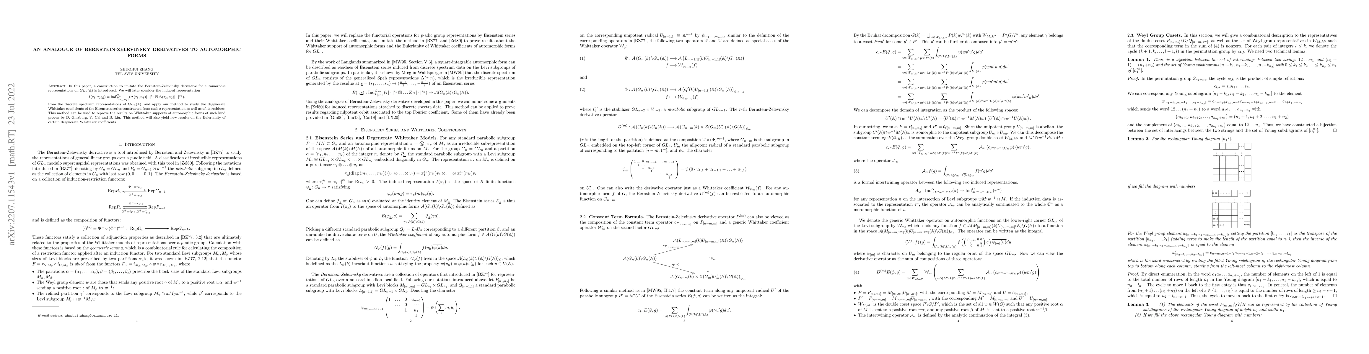 Thumbnail for An Analogue of Bernstein-Zelevinsky Derivatives to Automorphic Forms