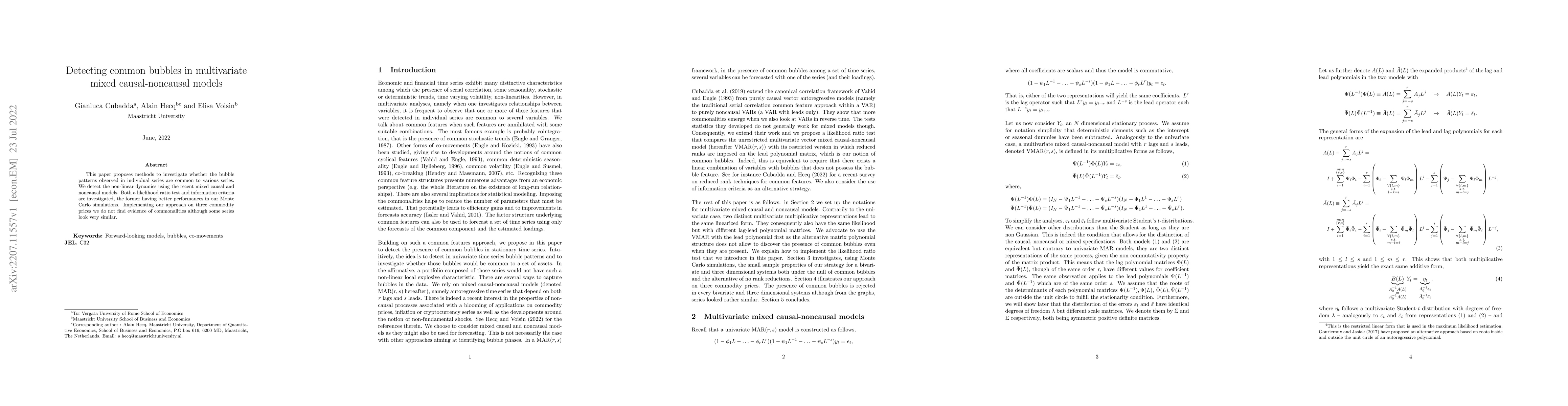 Thumbnail for Detecting common bubbles in multivariate mixed causal-noncausal models