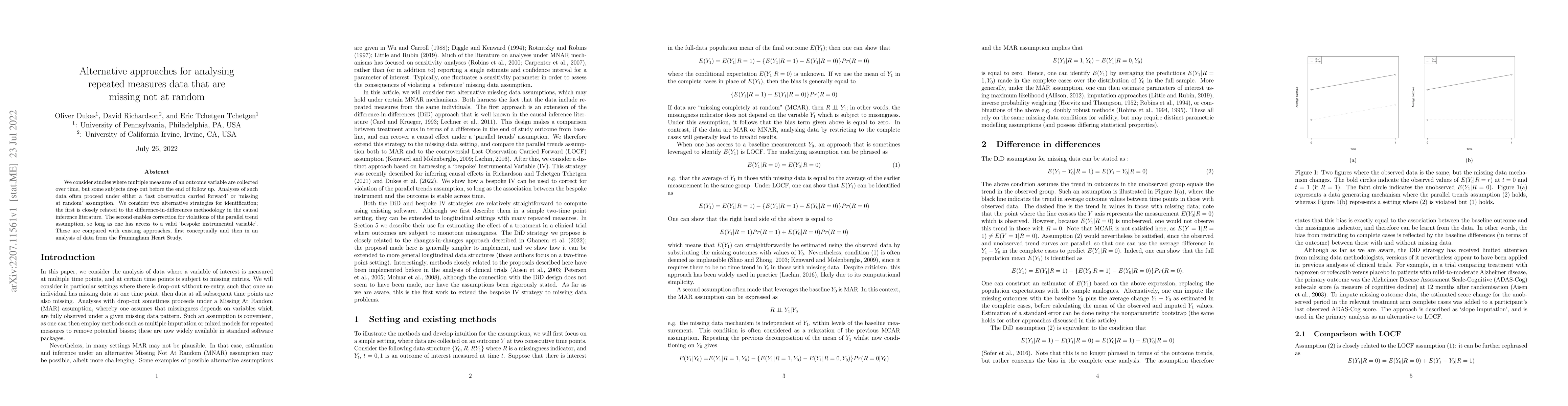 Thumbnail for Alternative approaches for analysing repeated measures data that are
  missing not at random