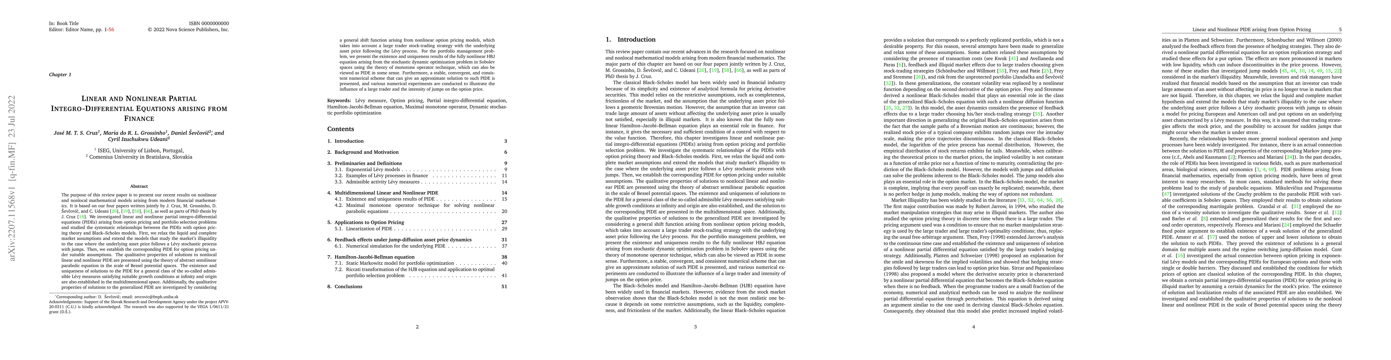 Thumbnail for Linear and Nonlinear Partial Integro-Differential Equations arising from
  Finance