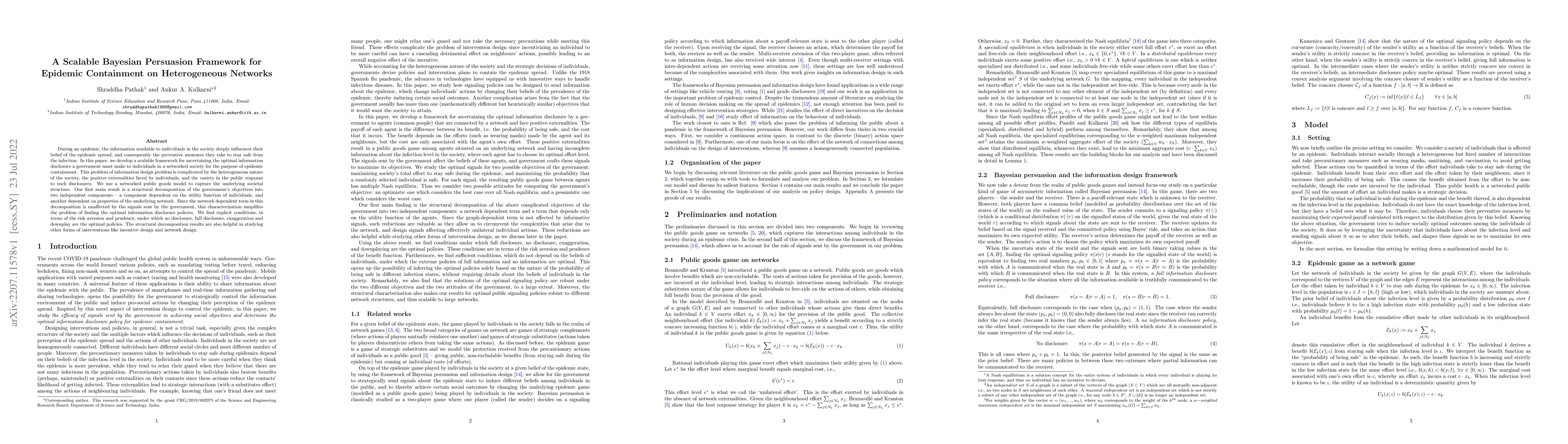 Thumbnail for A Scalable Bayesian Persuasion Framework for Epidemic Containment on
  Heterogeneous Networks