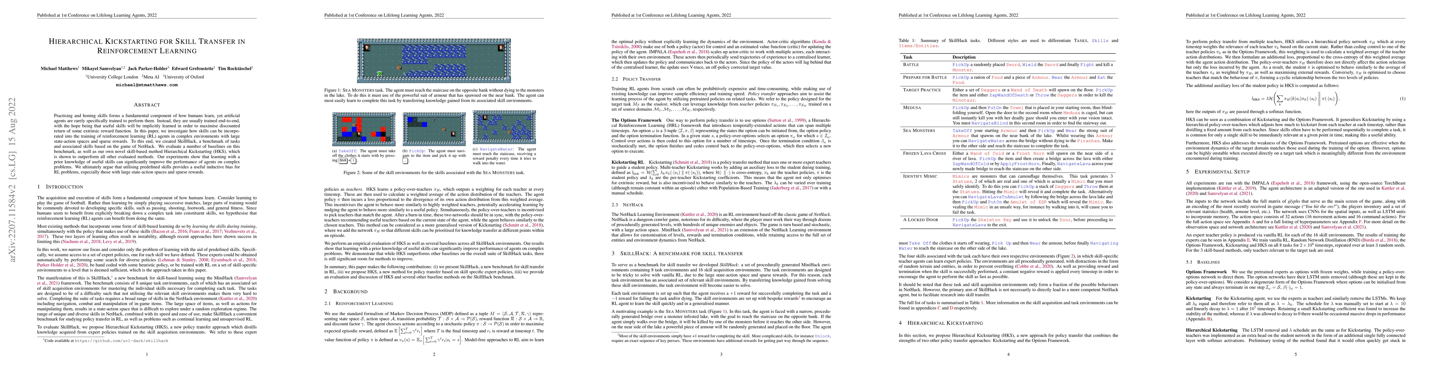 Thumbnail for Hierarchical Kickstarting for Skill Transfer in Reinforcement Learning