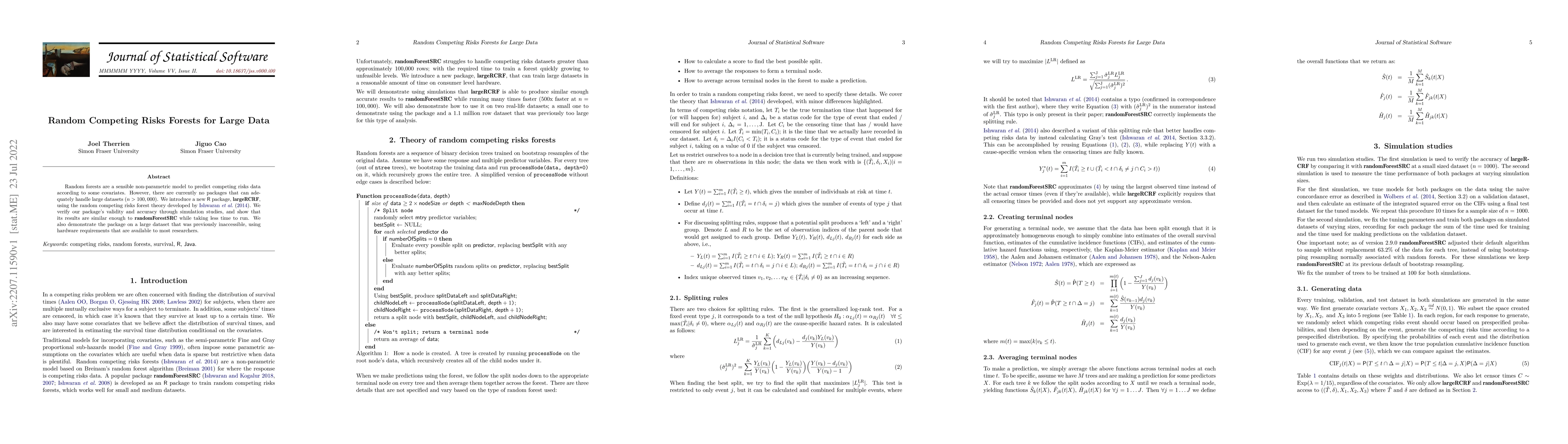 Thumbnail for Random Competing Risks Forests for Large Data