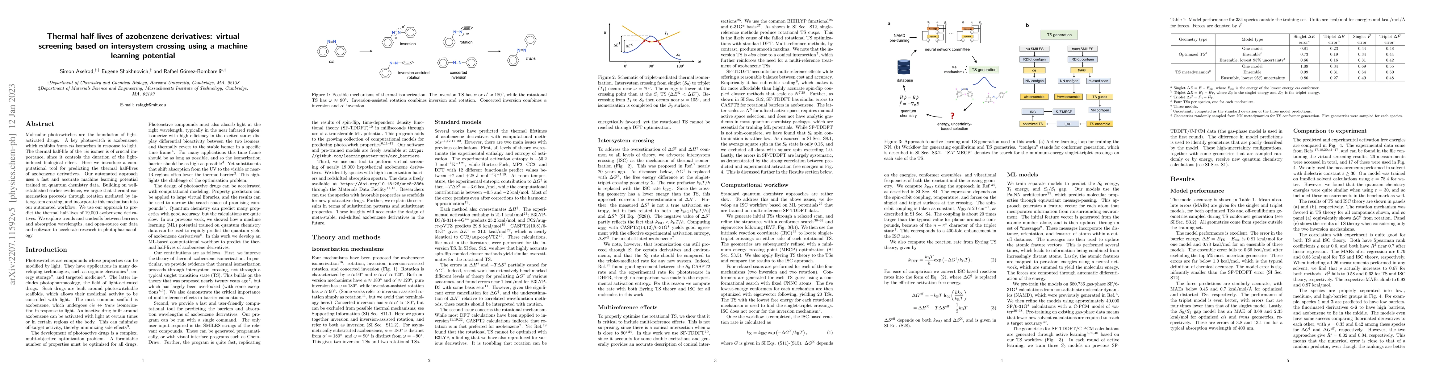 Thumbnail for Thermal half-lives of azobenzene derivatives: virtual screening based on
  intersystem crossing using a machine learning potential