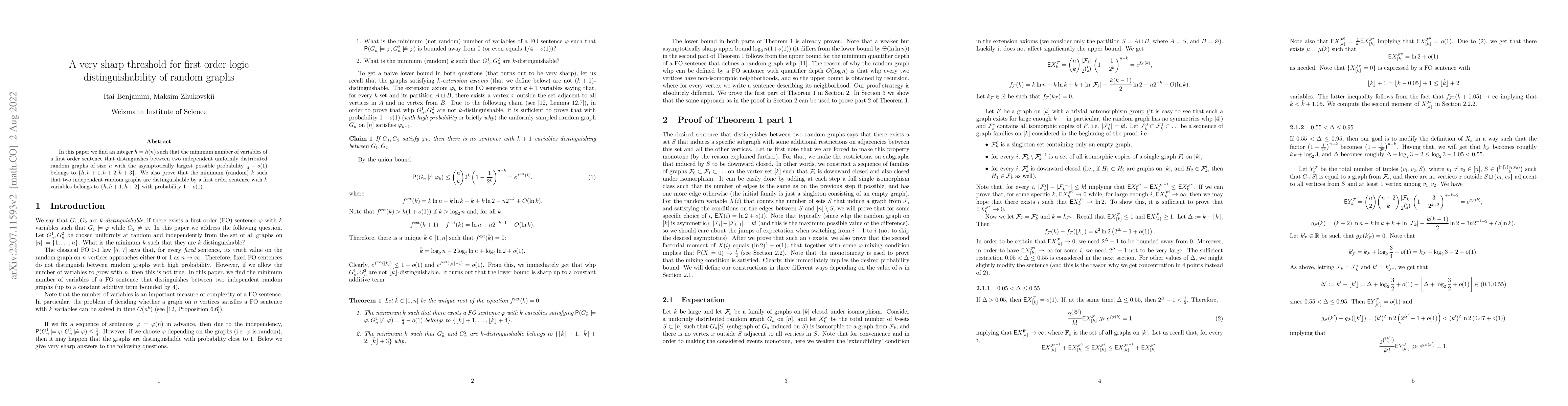 Thumbnail for A very sharp threshold for first order logic distinguishability of
  random graphs