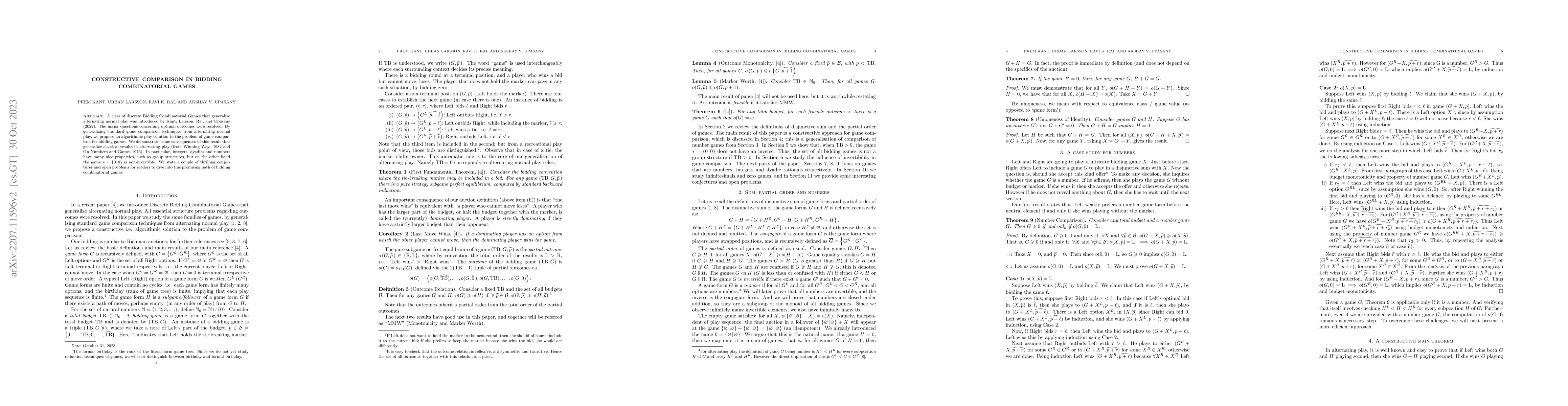 Thumbnail for Constructive comparison in bidding combinatorial games