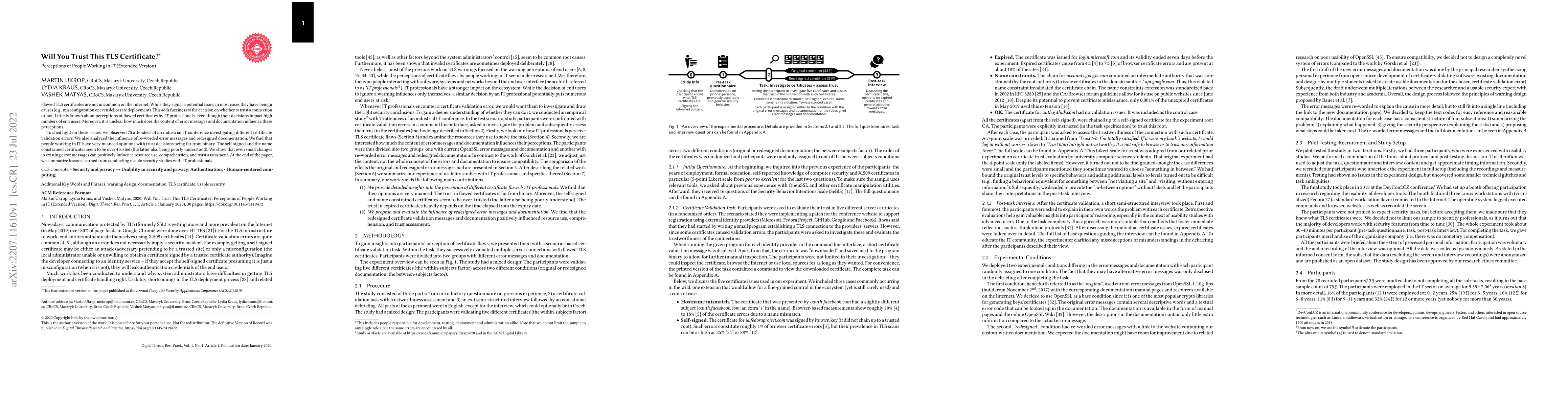 Thumbnail for Will You Trust This TLS Certificate? Perceptions of People Working in IT
  (Extended Version)
