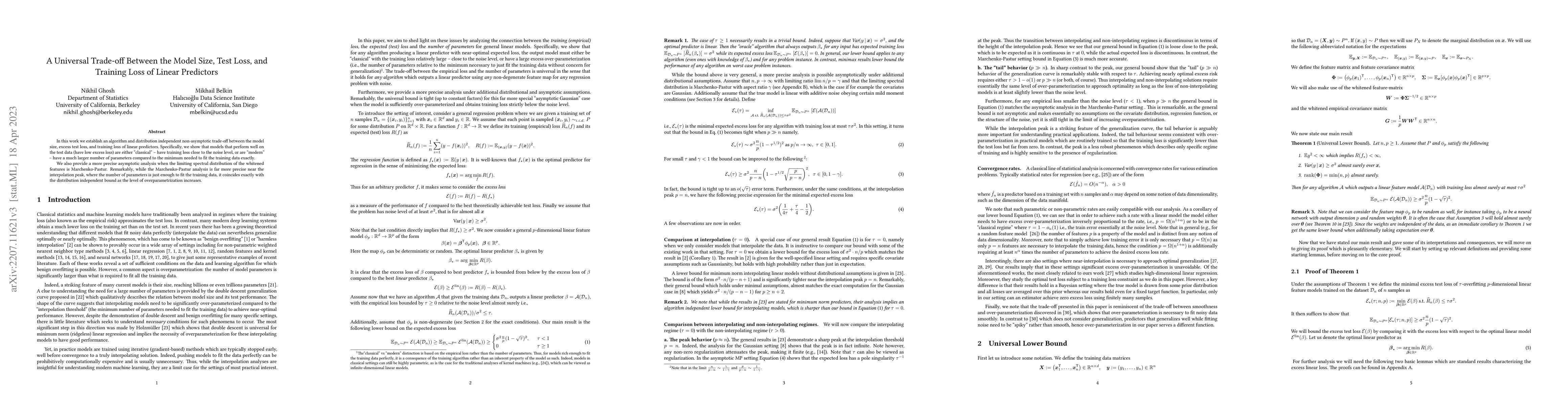 Thumbnail for A Universal Trade-off Between the Model Size, Test Loss, and Training
  Loss of Linear Predictors