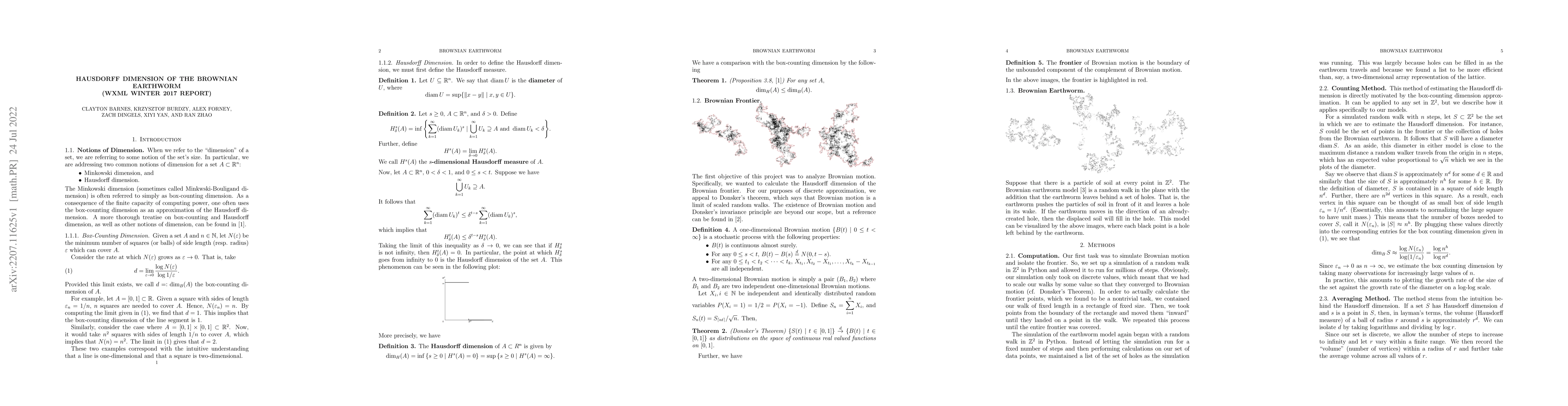 Thumbnail for Hausdorff Dimension of the Brownian Earthworm (WXML Winter 2017 Report)