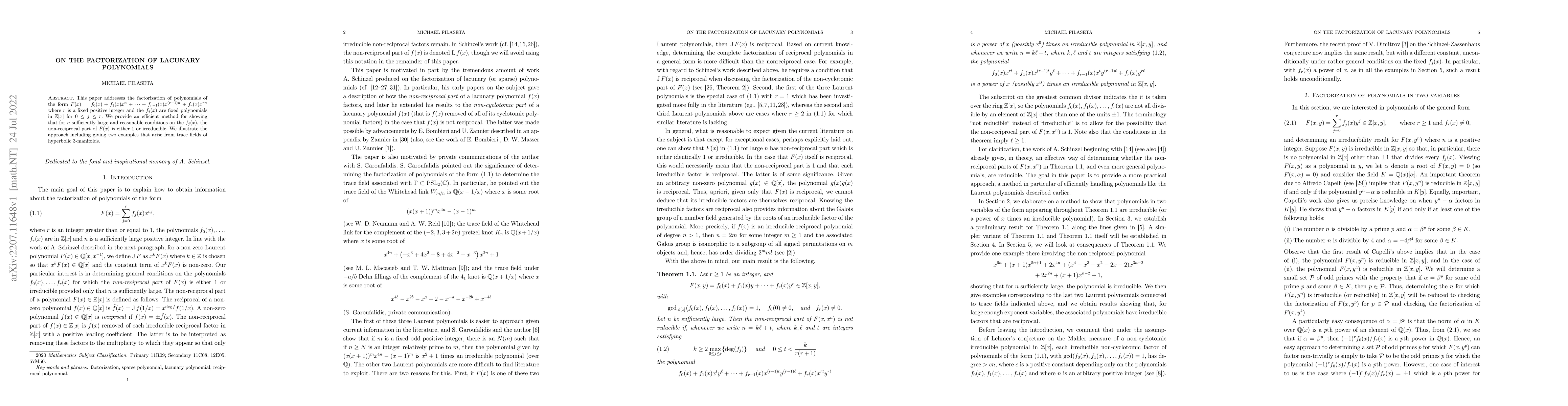 Thumbnail for On the Factorization of lacunary polynomials