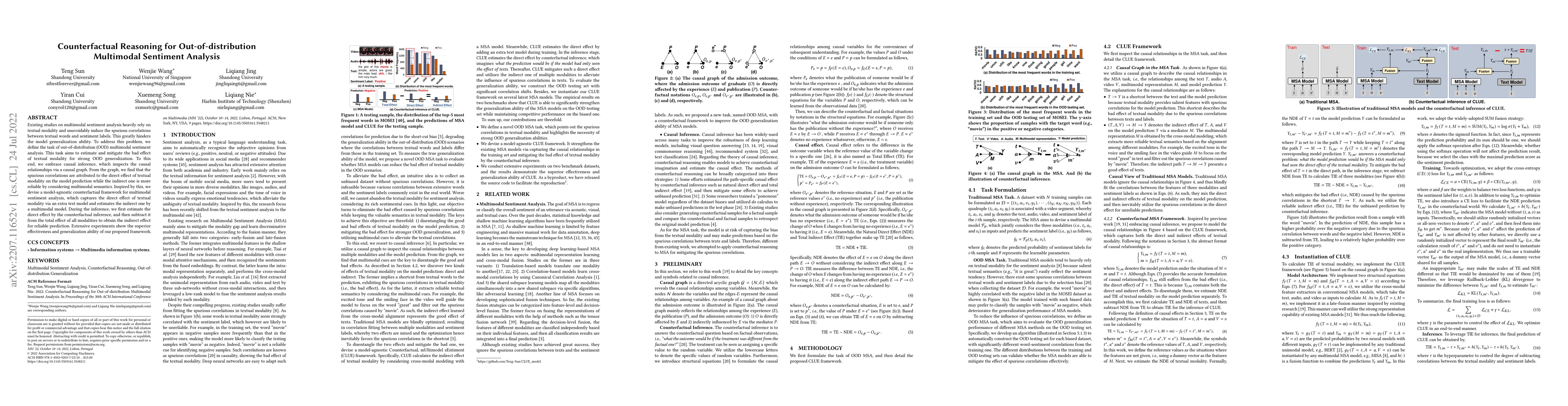 Thumbnail for Counterfactual Reasoning for Out-of-distribution Multimodal Sentiment
  Analysis
