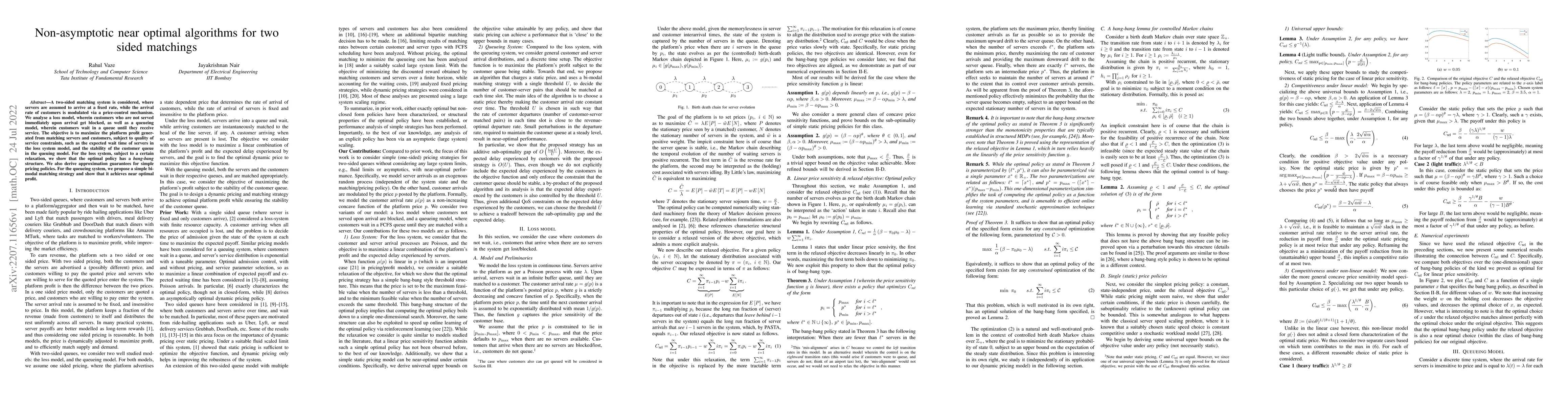 Thumbnail for Non-asymptotic near optimal algorithms for two sided matchings