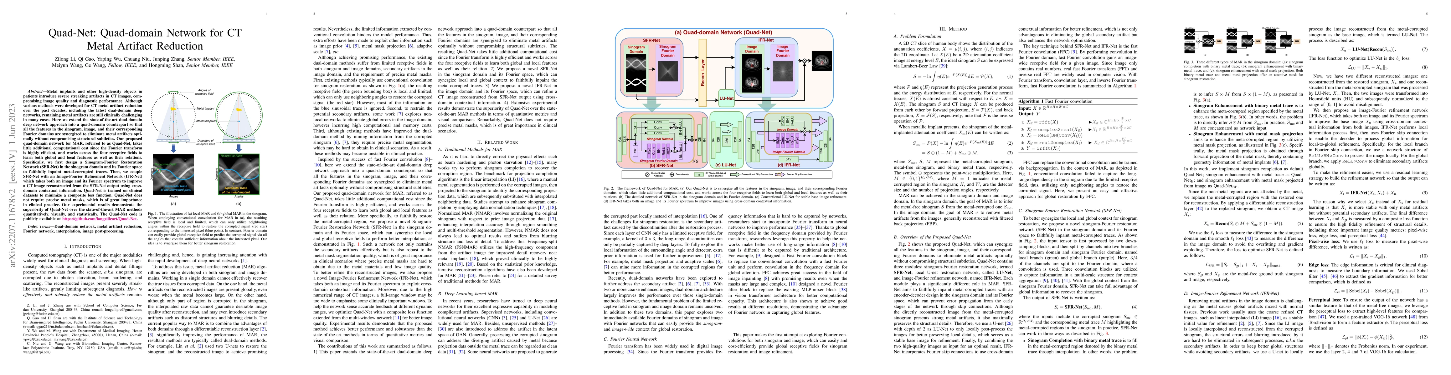 Thumbnail for Quad-Net: Quad-domain Network for CT Metal Artifact Reduction