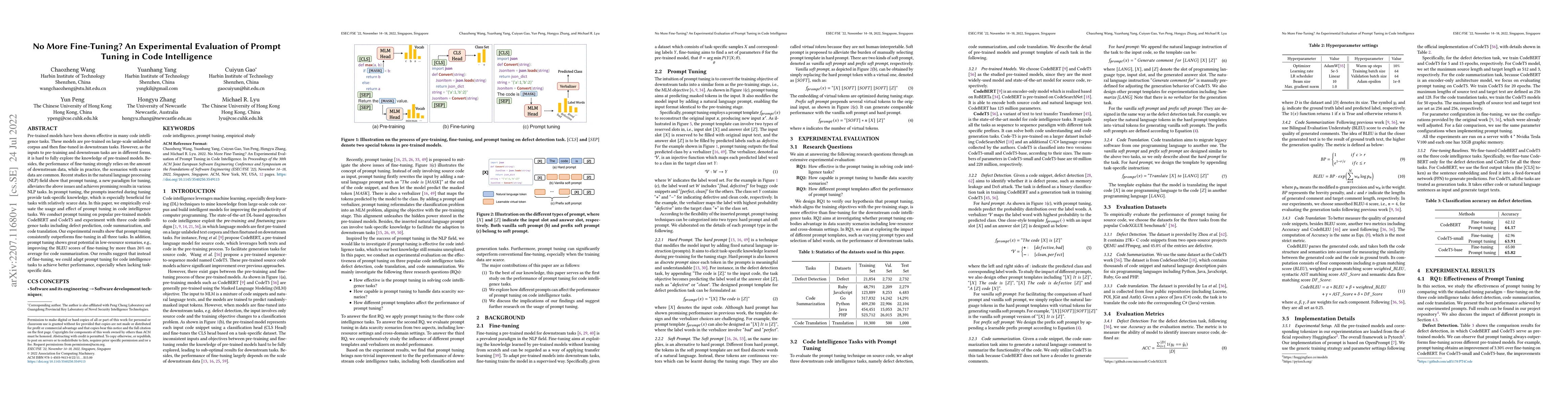 Thumbnail for No More Fine-Tuning? An Experimental Evaluation of Prompt Tuning in Code
  Intelligence