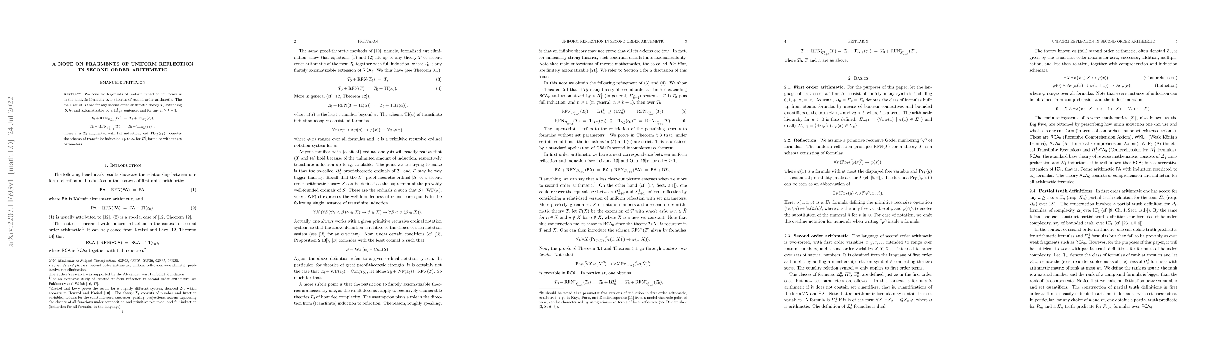 Thumbnail for A note on fragments of uniform reflection in second order arithmetic