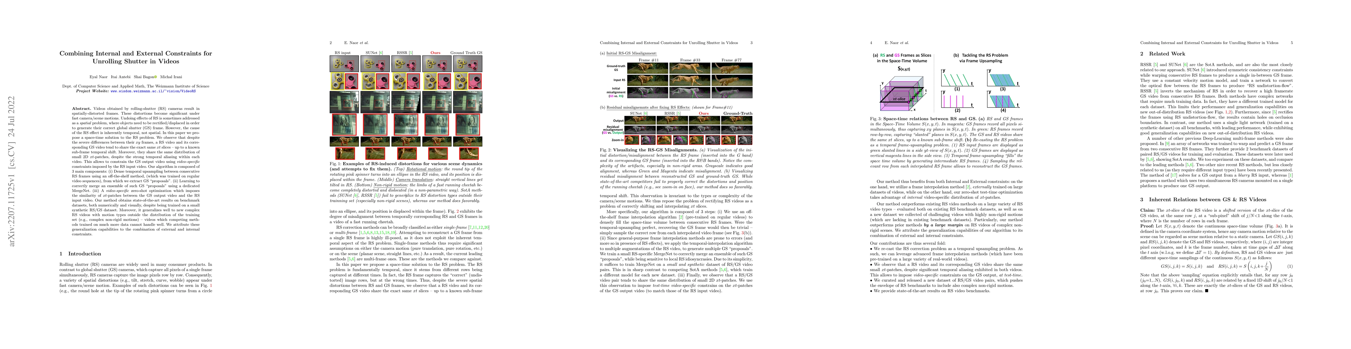 Thumbnail for Combining Internal and External Constraints for Unrolling Shutter in
  Videos