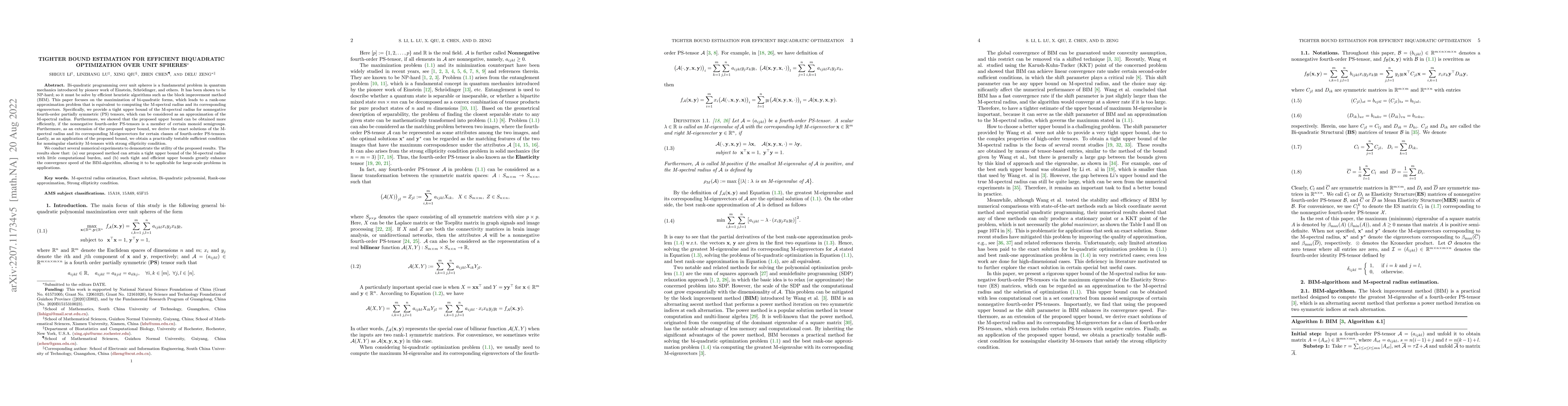 Thumbnail for Tighter Bound Estimation for Efficient Biquadratic Optimization Over
  Unit Spheres