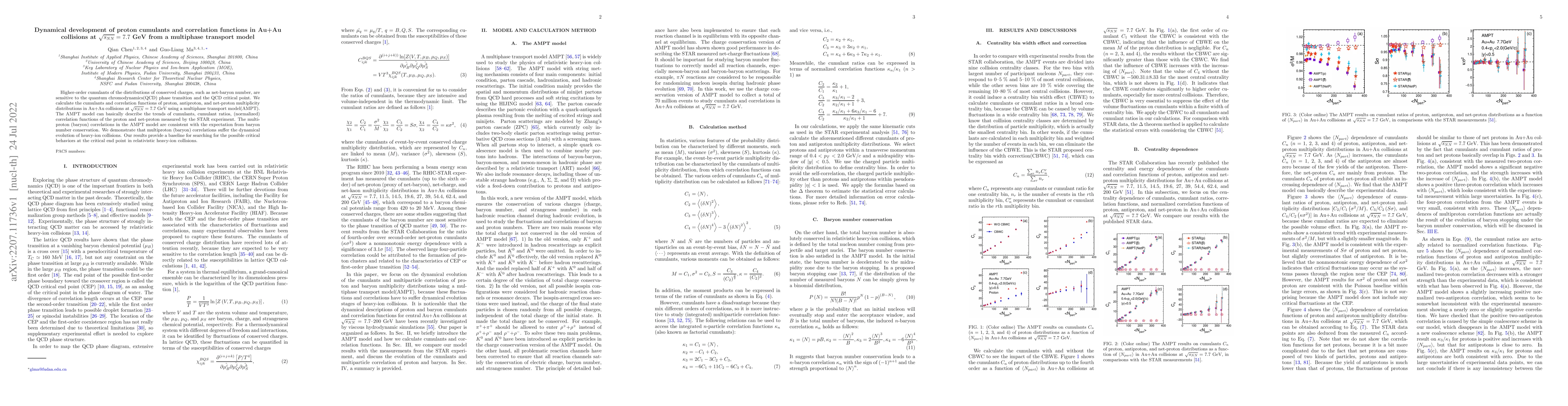 Thumbnail for Dynamical development of proton cumulants and correlation functions in
  Au+Au collisions at $\sqrt{s_{NN}} = 7.7$ GeV from a multiphase transport
  model