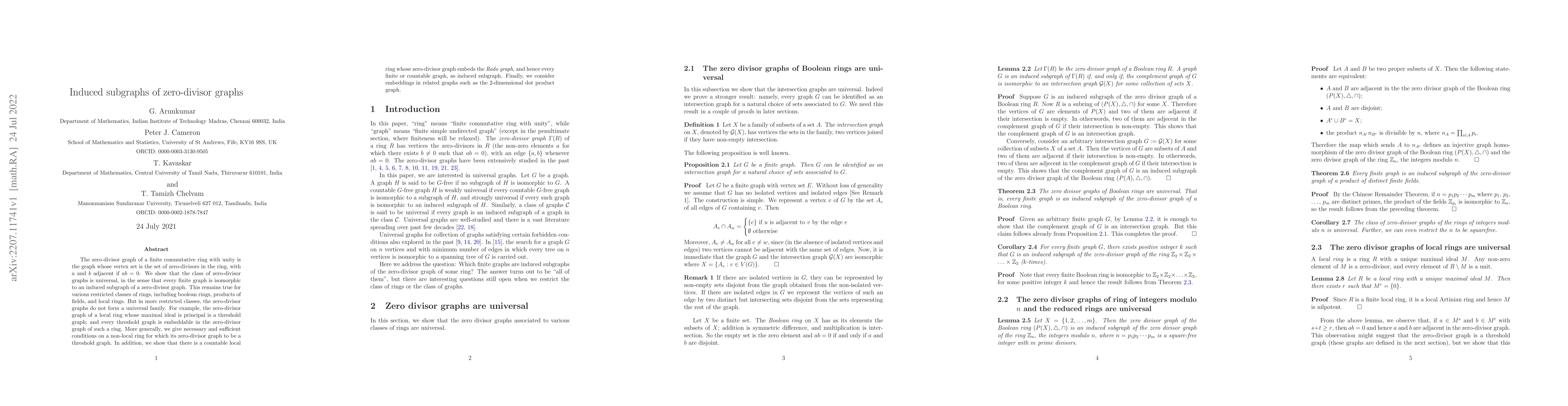 Thumbnail for Induced subgraphs of zero-divisor graphs