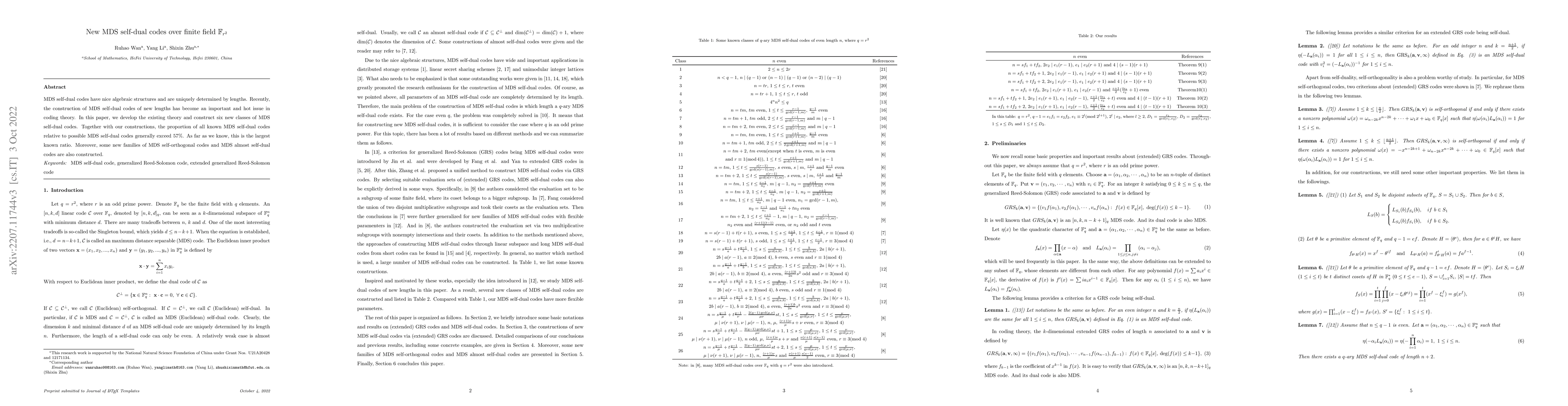 Thumbnail for New MDS self-dual codes over finite fields $\F_{r^2}$