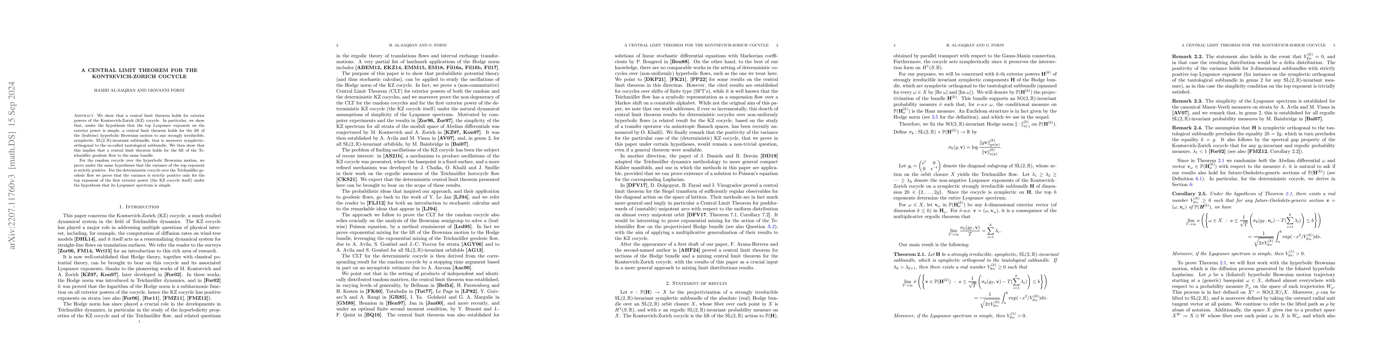 Thumbnail for A Central Limit Theorem for the Kontsevich-Zorich Cocycle